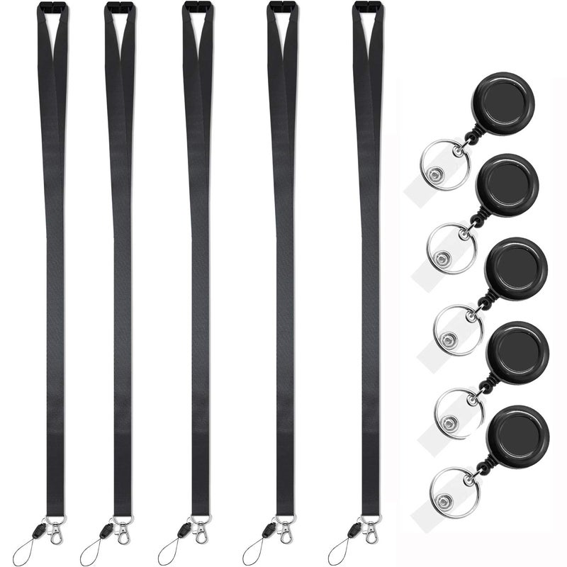 Foshine Black Lanyards 5 Pack with Retractable bagde Reel,Breakaway Safety Lanyard for ID Badge Holder - Image 3